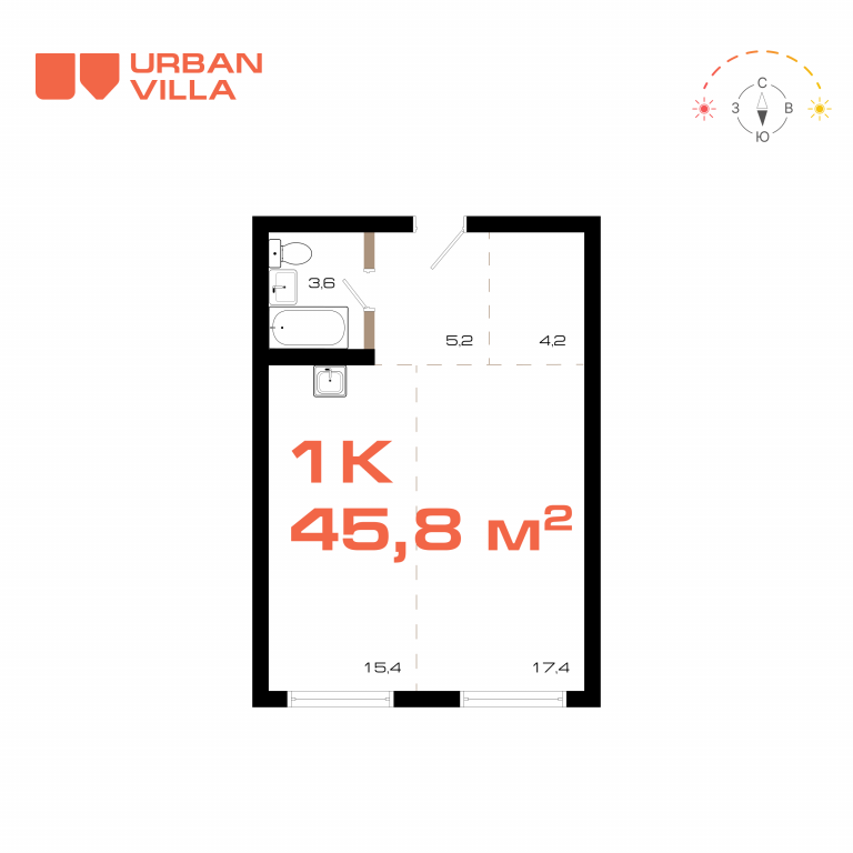 Доступные планировки в ЖК Урбан Вилла (Urban Villa), 45,8 м2